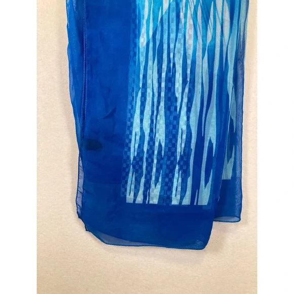 Coastal Aesthetic Women OS Blue Geometric Abstract Sheer Scarf Wrap - Picture 4 of 5